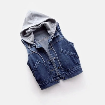 Hooded Denim Vest Lacy0301Goth