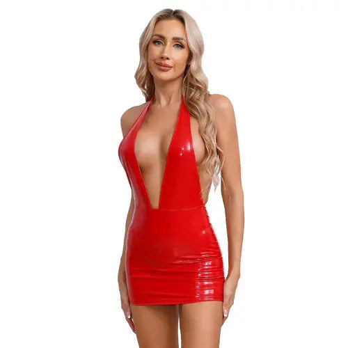 Deep V Backless Leather Dress Lacy0301 Other