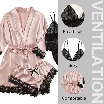 LacyNighty™ Serene Silk Satin Sleepwear Set Lacy Nighty