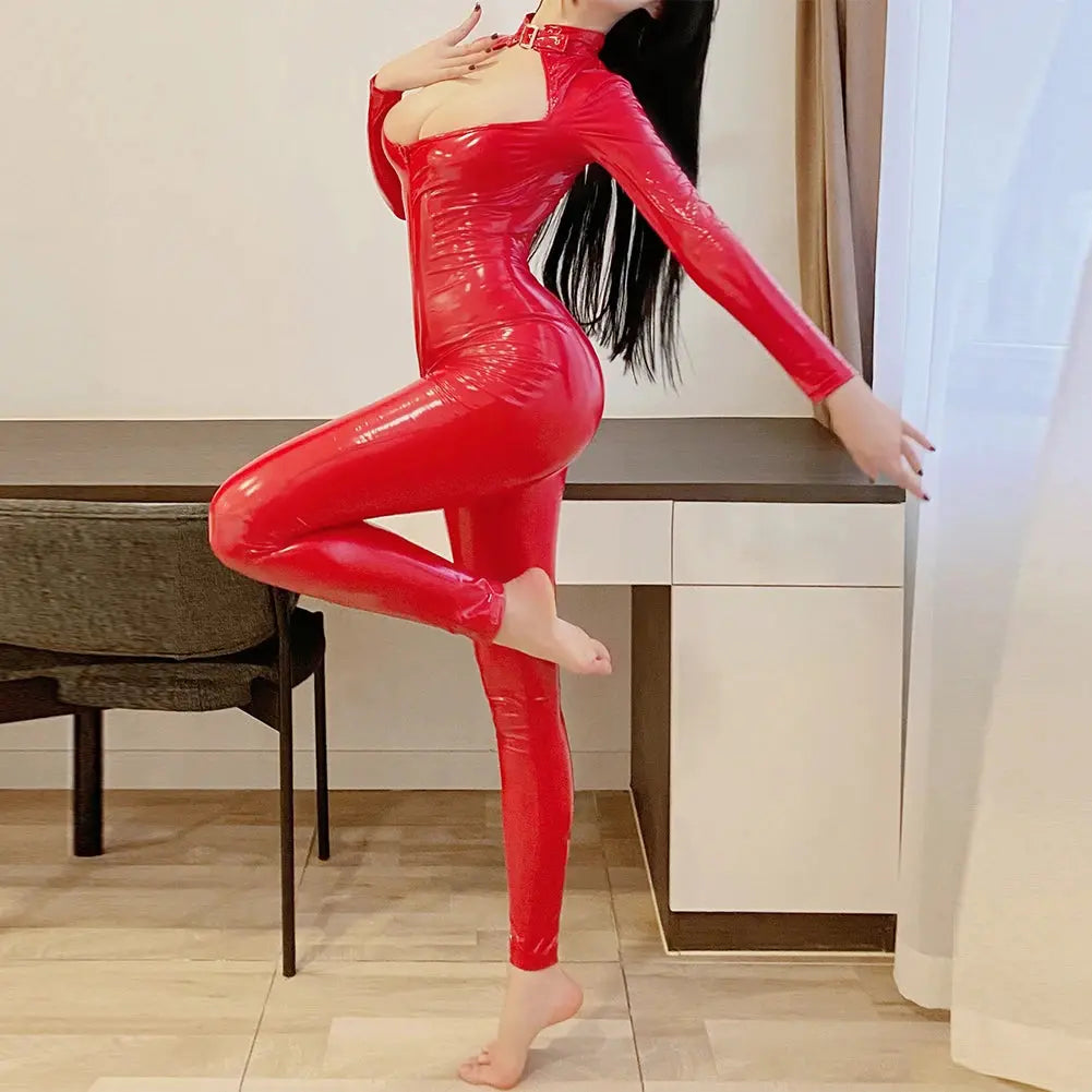 LacyNighty™ Shiny Zip-Up Latex Bodysuit Lacy Nighty