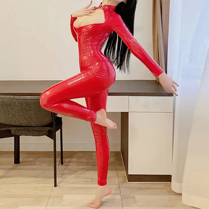 LacyNighty™ Shiny Zip-Up Latex Bodysuit Lacy Nighty