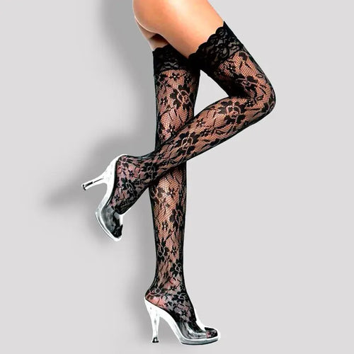 Floral Lace Thigh High Stockings Lavah Intimates stockings
