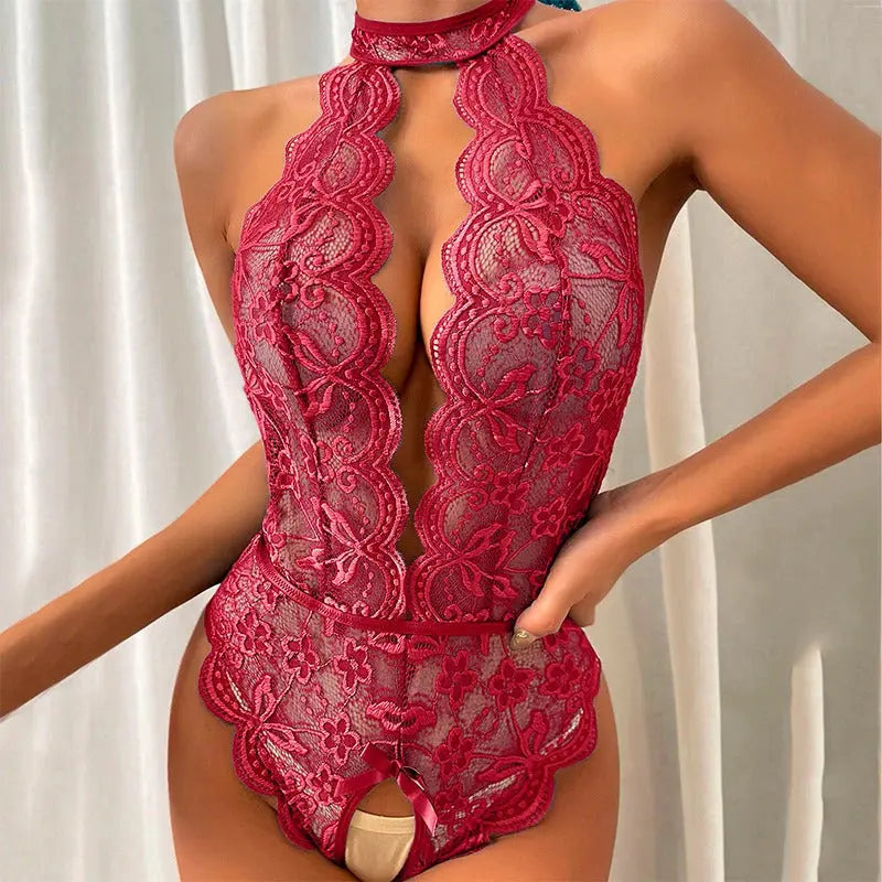 LacyNighty™ Seductive Lace Crotchless Lingerie LQYCSX Official Store Lace Teddy