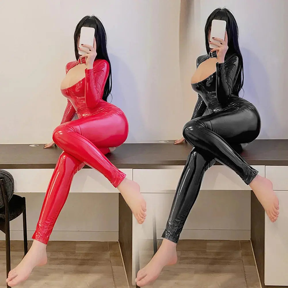 LacyNighty™ Shiny Zip-Up Latex Bodysuit Lacy Nighty