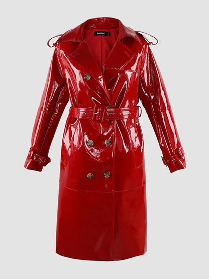 Autumn  Leather Trench Coat Lacy