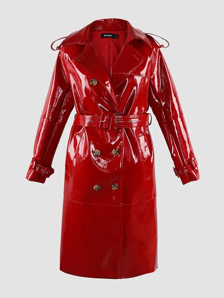 Autumn  Leather Trench Coat Lacy