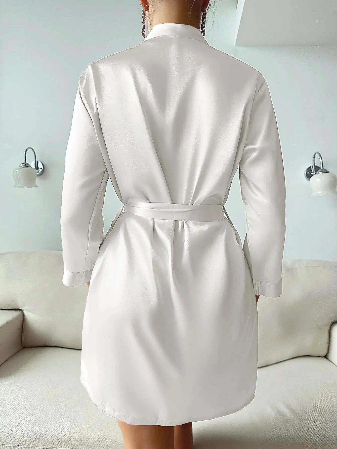LacyNighty™ Sleek Satin Long Sleeve Robe Lacy Nighty
