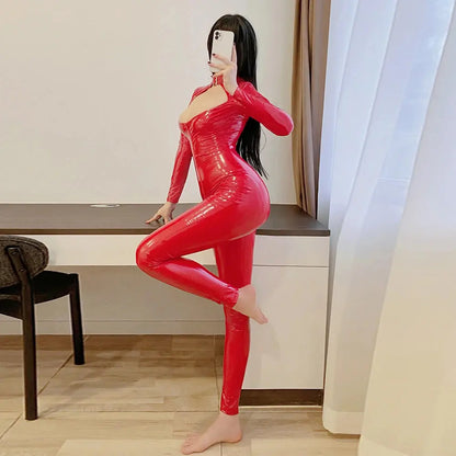 LacyNighty™ Shiny Zip-Up Latex Bodysuit Lacy Nighty