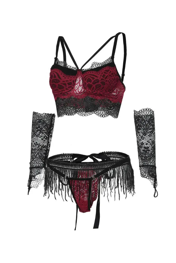 LacyNighty™ Siri Lingerie Set - Black and Burgundy Lacy Nighty lingerie set