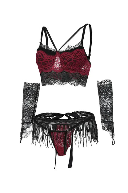 LacyNighty™ Siri Lingerie Set - Black and Burgundy Lacy Nighty lingerie set