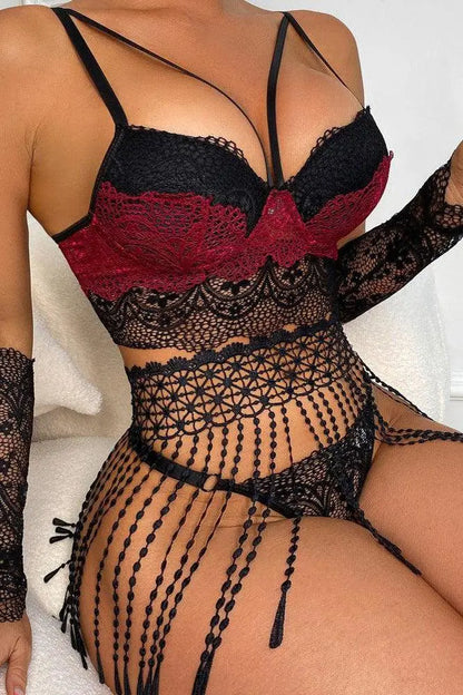 LacyNighty™ Siri Lingerie Set - Black and Burgundy Lacy Nighty lingerie set