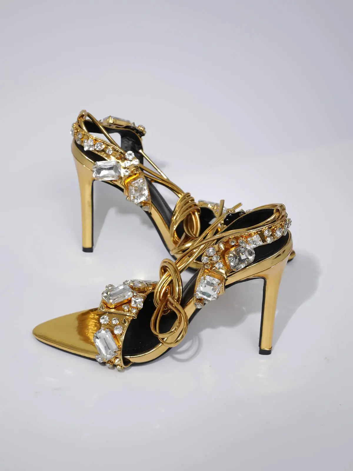 Tempest Crystal Lace Up Heels In Gold Mew Mews Fashion Shoes