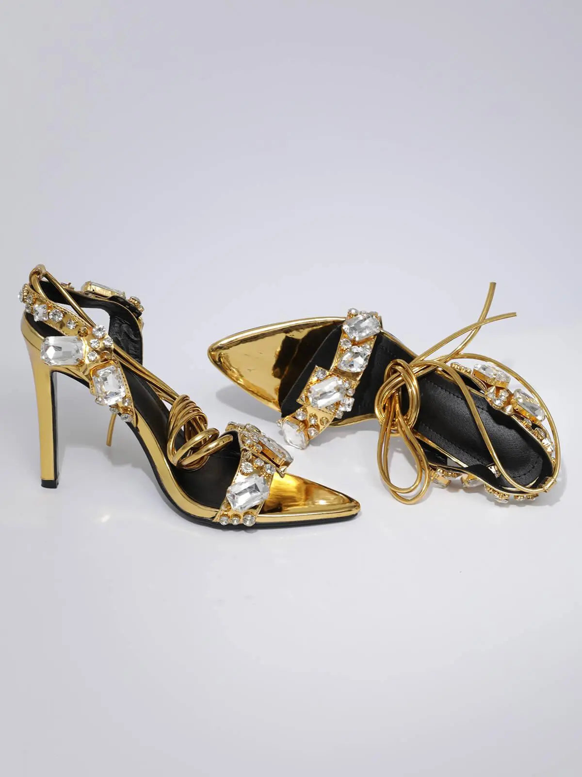 Tempest Crystal Lace Up Heels In Gold Mew Mews Fashion Shoes