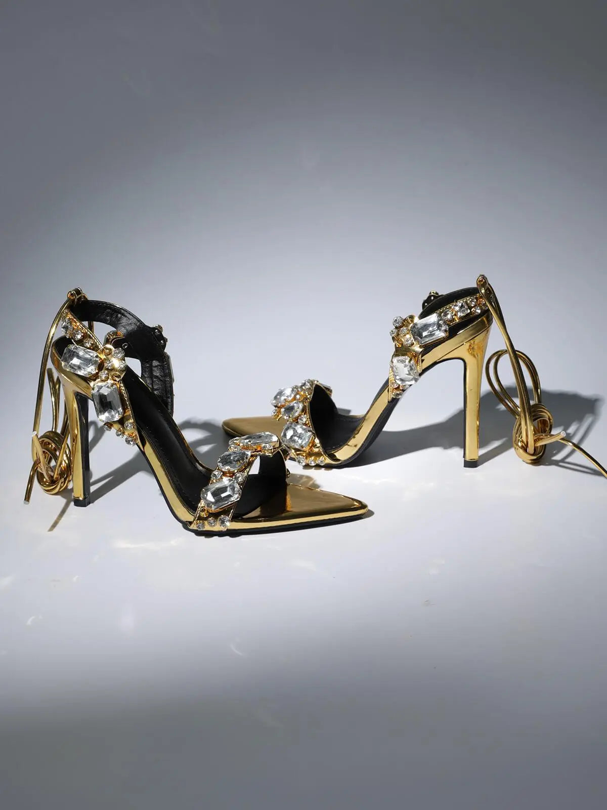 Tempest Crystal Lace Up Heels In Gold Mew Mews Fashion Shoes
