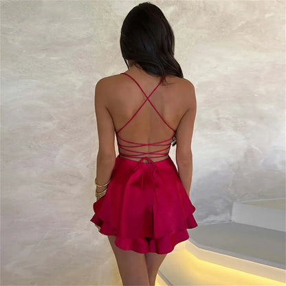 Satin Lace up Dress dulzura Official Store Dresses