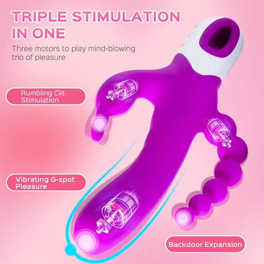 Triple Rabbit Vibrator with Anal Beads  Honey Play Box Official Vibrators
