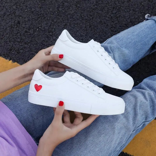 White Sneakers  with Heart shape Lacy0301Goth Women's Vulcanize Shoes
