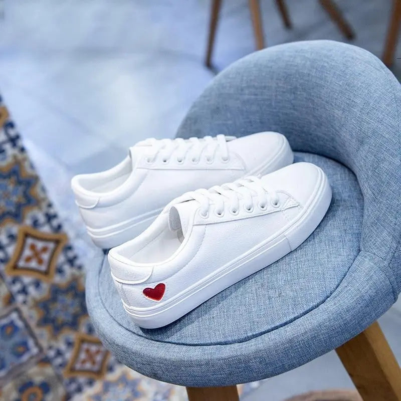White Sneakers  with Heart shape Lacy0301Goth Women's Vulcanize Shoes