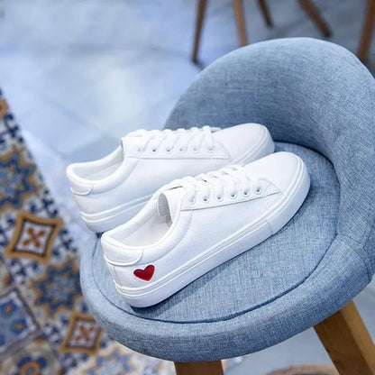 White Sneakers  with Heart shape Lacy0301Goth Women's Vulcanize Shoes