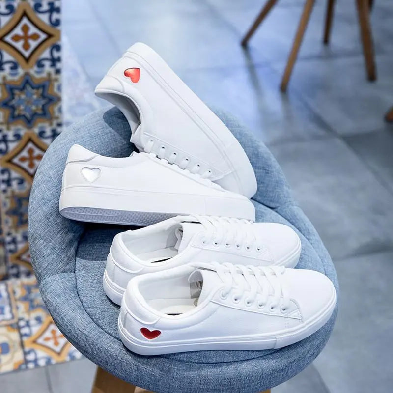 White Sneakers  with Heart shape Lacy0301Goth Women's Vulcanize Shoes
