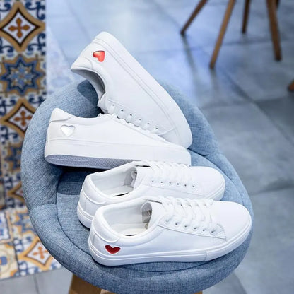 White Sneakers  with Heart shape Lacy0301Goth Women's Vulcanize Shoes