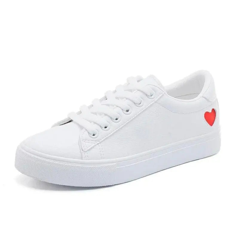 White Sneakers  with Heart shape Lacy0301Goth Women's Vulcanize Shoes