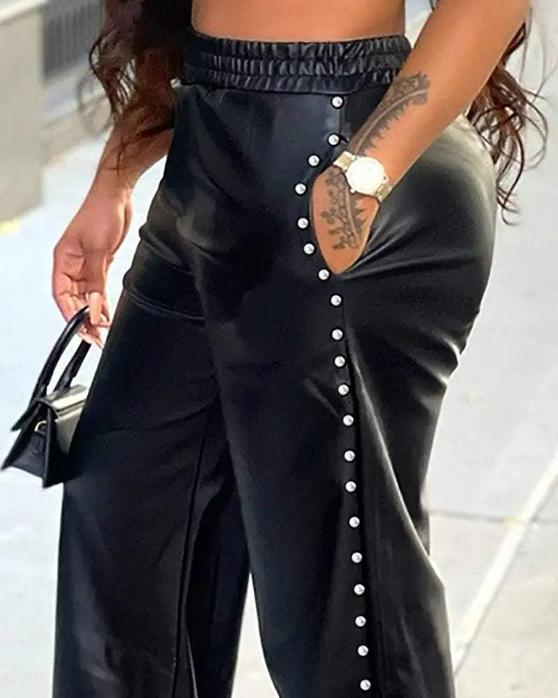 Leather Buttoned Trousers Lacy0301Goth Home