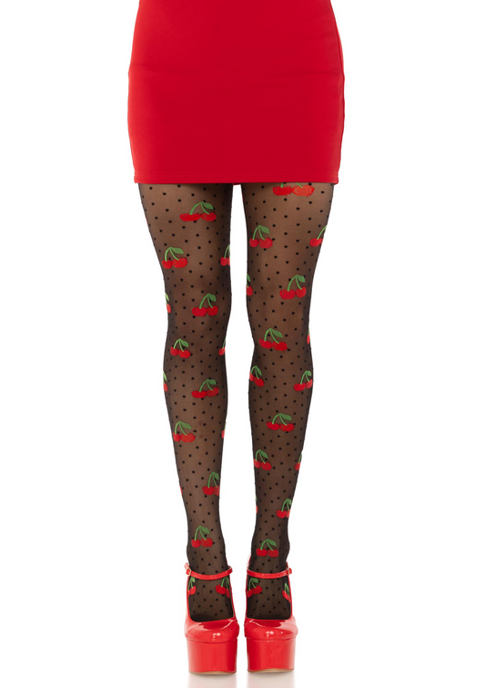 LacyNighty™ Elastane Polkadot Cherry Tights Leg Avenue Hosiery