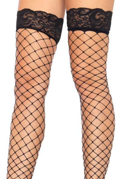 LacyNighty™ Fence Net Thigh Highs with Lace Top Leg Avenue Hosiery