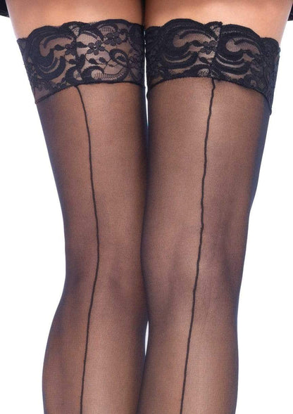 LacyNighty™ Sheer Backseam Stockings with Lace Top Leg Avenue Hosiery