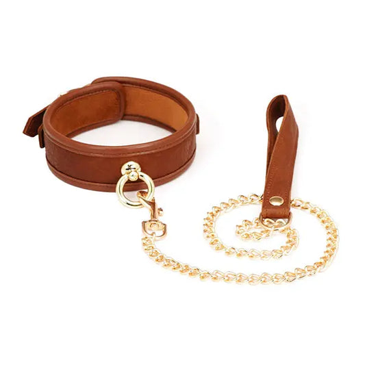 LacyNighty™ Brown Leather Collar & Leash Lavah Intimates harness
