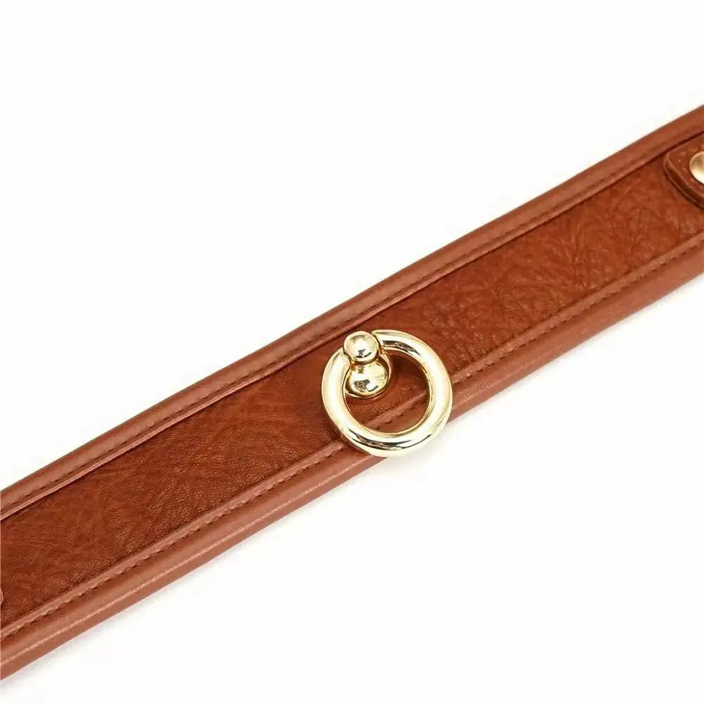 LacyNighty™ Brown Leather Collar & Leash Lavah Intimates harness