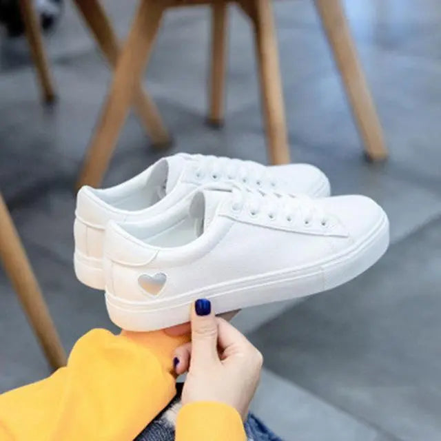 White Sneakers  with Heart shape Lacy0301Goth Women's Vulcanize Shoes